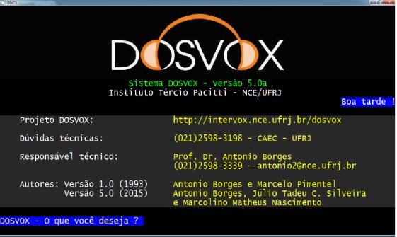 Imagem: Tela inicial do sistema Dosvox 5.0. Dosvox o que voc deseja?